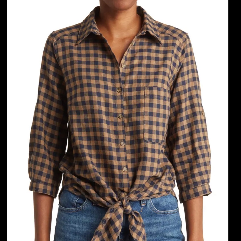 Lost + Wander Thompkins plaid tie front top
